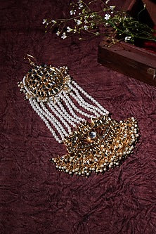 Gold Finish Kundan Polki & Beaded Pasa