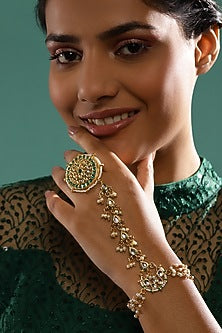 Gold Finish Kundan Polki Hathphool