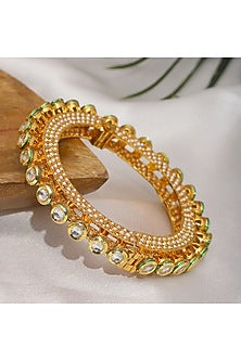 Gold Finish Kundan Polki & Pearl Bangle