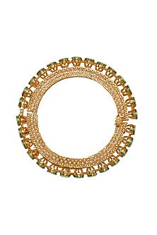 Gold Finish Kundan Polki & Pearl Bangle