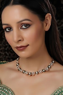 Gold Finish Kundan Polki & Diamond Necklace