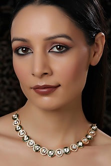 Gold Finish Kundan Polki & Diamond Meenakari Necklace