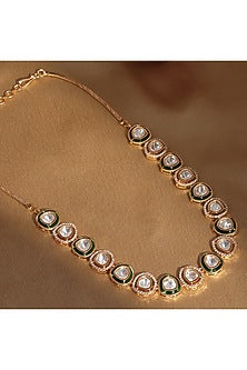 Gold Finish Kundan Polki & Diamond Meenakari Necklace