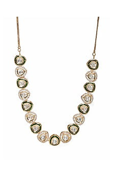 Gold Finish Kundan Polki & Diamond Meenakari Necklace