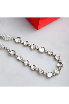 White Finish Kundan Polki & Diamond Necklace In Sterling Silver