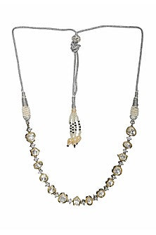 White Finish Kundan Polki & Diamond Necklace In Sterling Silver