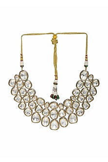 White Finish Kundan Polki Layered Choker Necklace In Sterling Silver