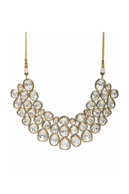White Finish Kundan Polki Layered Choker Necklace In Sterling Silver