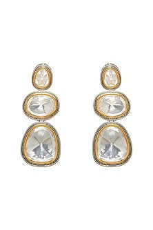 White Finish Kundan Polki Dangler Earrings In Sterling Silver