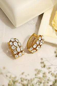 Gold Finish Kundan Polki Hoop Earrings
