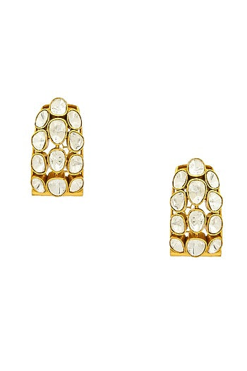 Gold Finish Kundan Polki Hoop Earrings