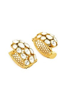 Gold Finish Kundan Polki Hoop Earrings