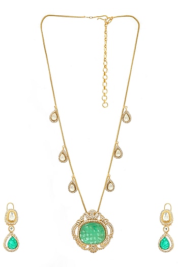 Antique Gold Finish Natural Stone Necklace Set