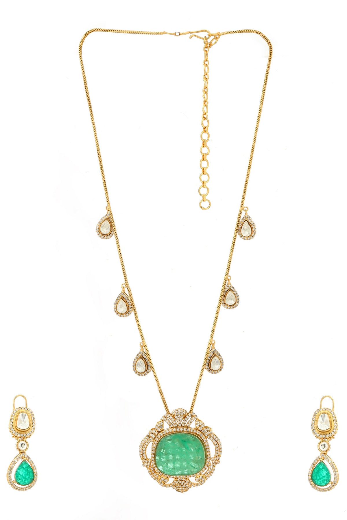 Antique Gold Finish Natural Stone Necklace Set