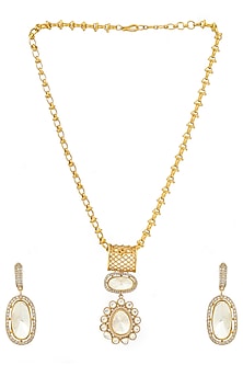 Antique Gold Finish Kundan Polki Necklace Set
