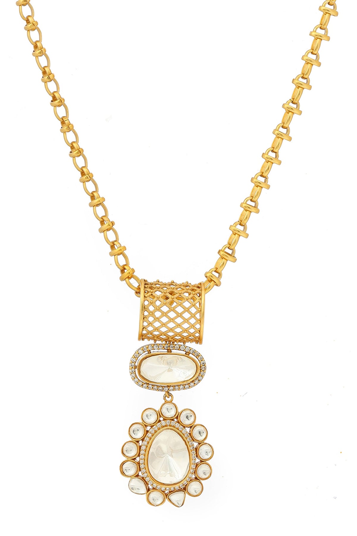Antique Gold Finish Kundan Polki Necklace Set