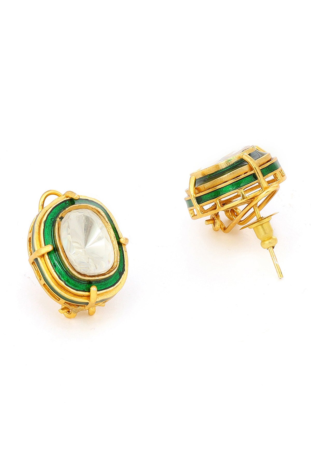 Antique Gold Finish Green Meenakari Drop-Shaped Necklace Set