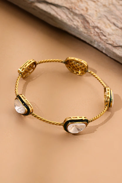 Antique Gold Finish Kundan Polki Bangle