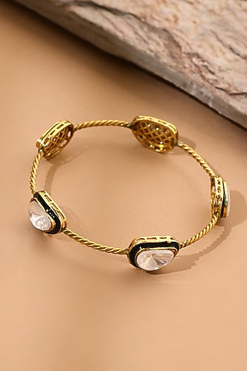Antique Gold Finish Kundan Polki Bangle
