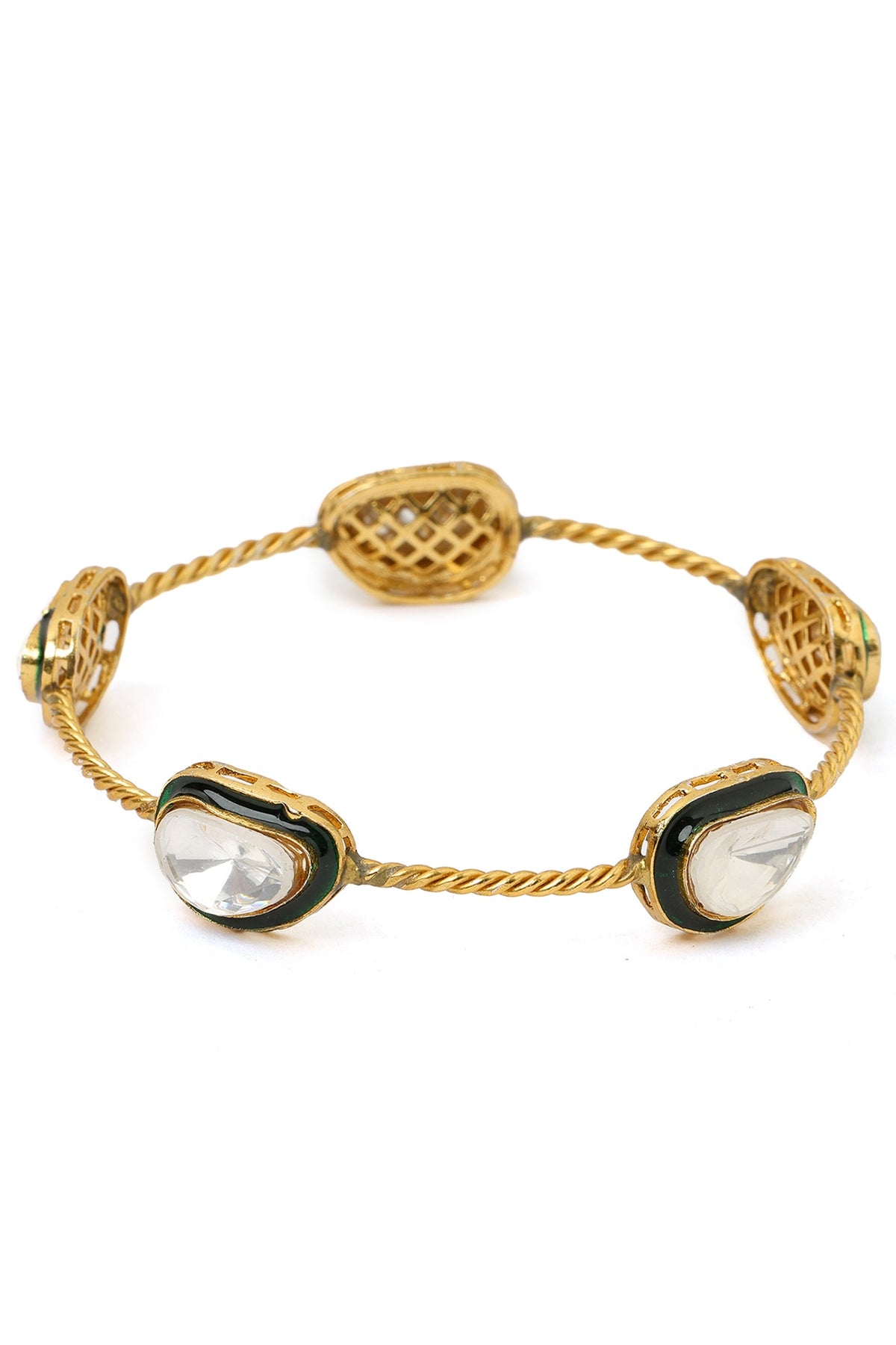 Antique Gold Finish Kundan Polki Bangle