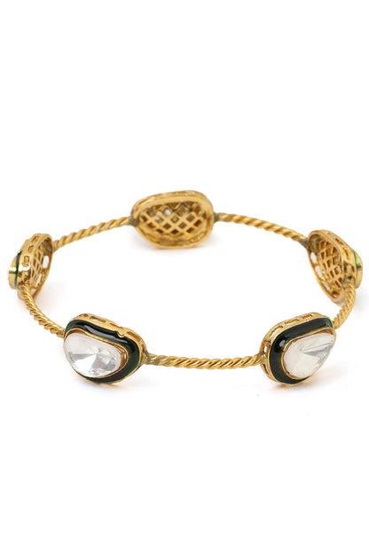 Antique Gold Finish Kundan Polki Bangle