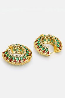 Gold Plated Multi-Colored Kundan Polki Hoop Earrings