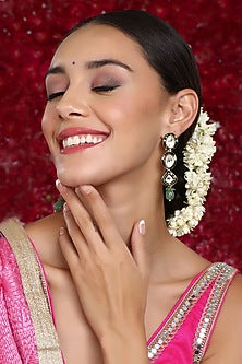 Gold Finish Kundan Polki & Emerald Meenakari Dangler Earrings