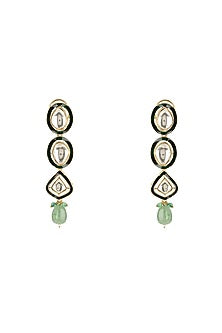Gold Finish Kundan Polki & Emerald Meenakari Dangler Earrings