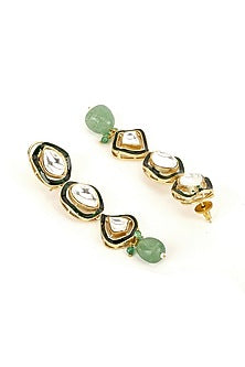 Gold Finish Kundan Polki & Emerald Meenakari Dangler Earrings