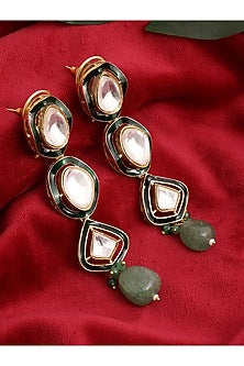 Gold Finish Kundan Polki & Emerald Meenakari Dangler Earrings