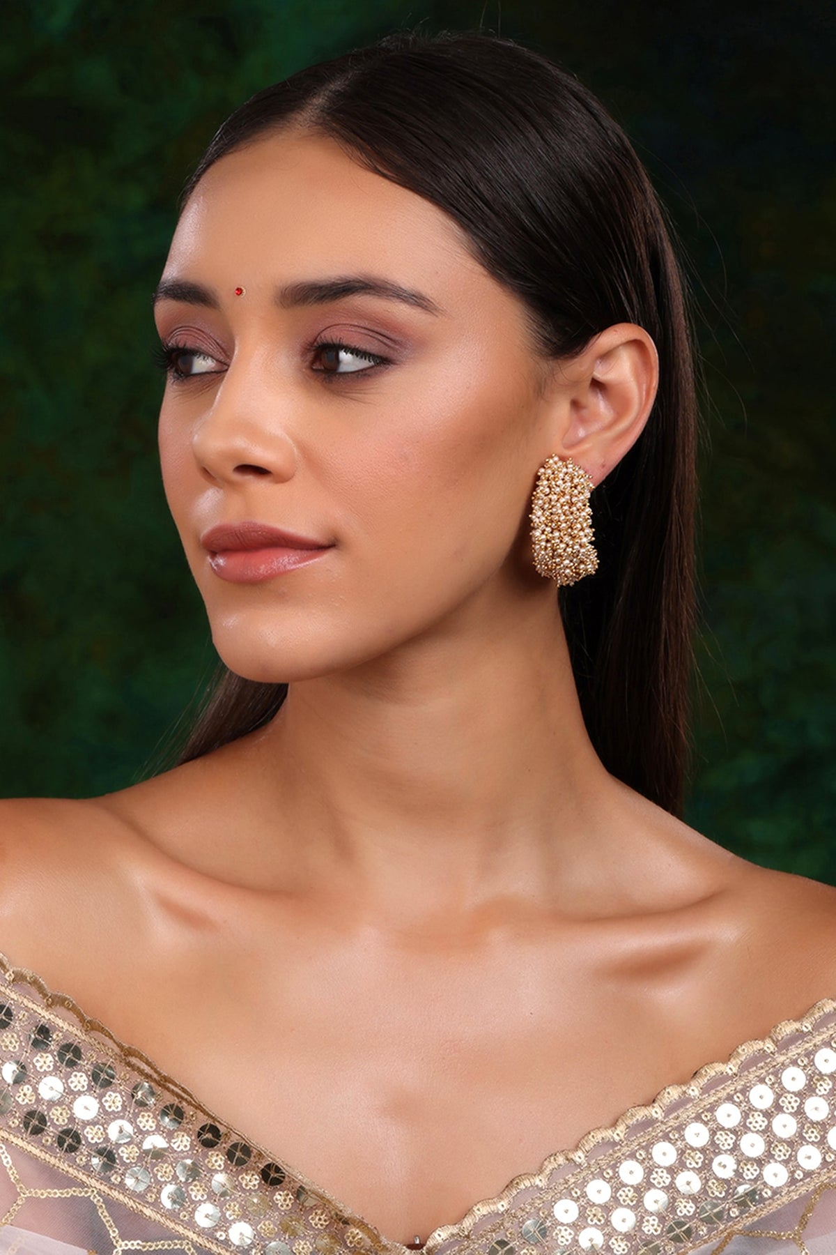 Gold Finish Pearl Hoop Earrings