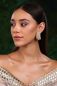 Gold Finish Pearl Hoop Earrings