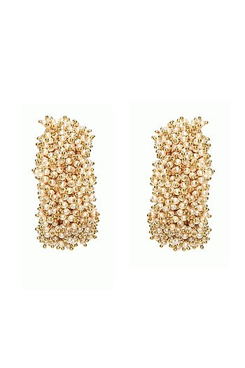 Gold Finish Pearl Hoop Earrings