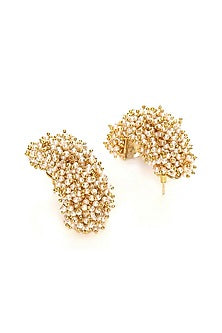 Gold Finish Pearl Hoop Earrings
