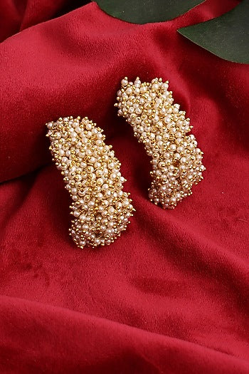 Gold Finish Pearl Hoop Earrings