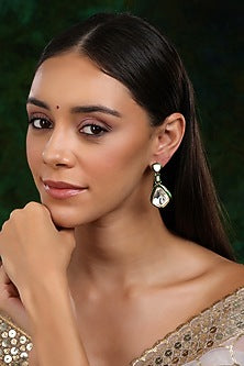 Gold Finish Kundan Polki Meenakari Dangler Earrings