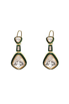 Gold Finish Kundan Polki Meenakari Dangler Earrings