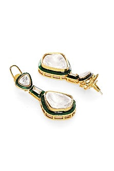 Gold Finish Kundan Polki Meenakari Dangler Earrings