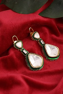 Gold Finish Kundan Polki Meenakari Dangler Earrings