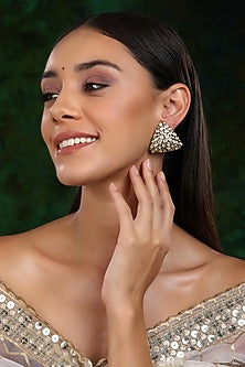 Gold Finish Kundan Polki Triangle Earrings