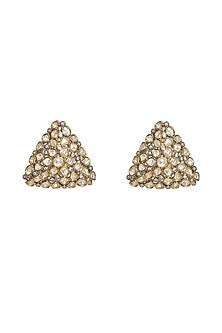 Gold Finish Kundan Polki Triangle Earrings