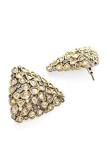 Gold Finish Kundan Polki Triangle Earrings