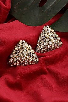 Gold Finish Kundan Polki Triangle Earrings
