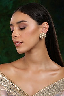 Gold Finish Pearl Stud Earrings