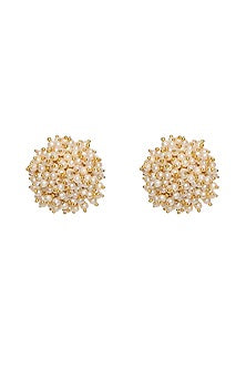 Gold Finish Pearl Stud Earrings