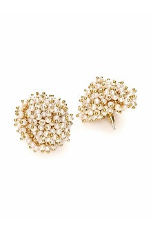 Gold Finish Pearl Stud Earrings