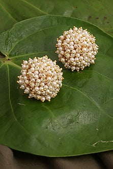 Gold Finish Pearl Stud Earrings