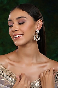 Gold Finish Kundan Polki Chandbali Earrings