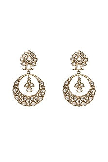 Gold Finish Kundan Polki Chandbali Earrings