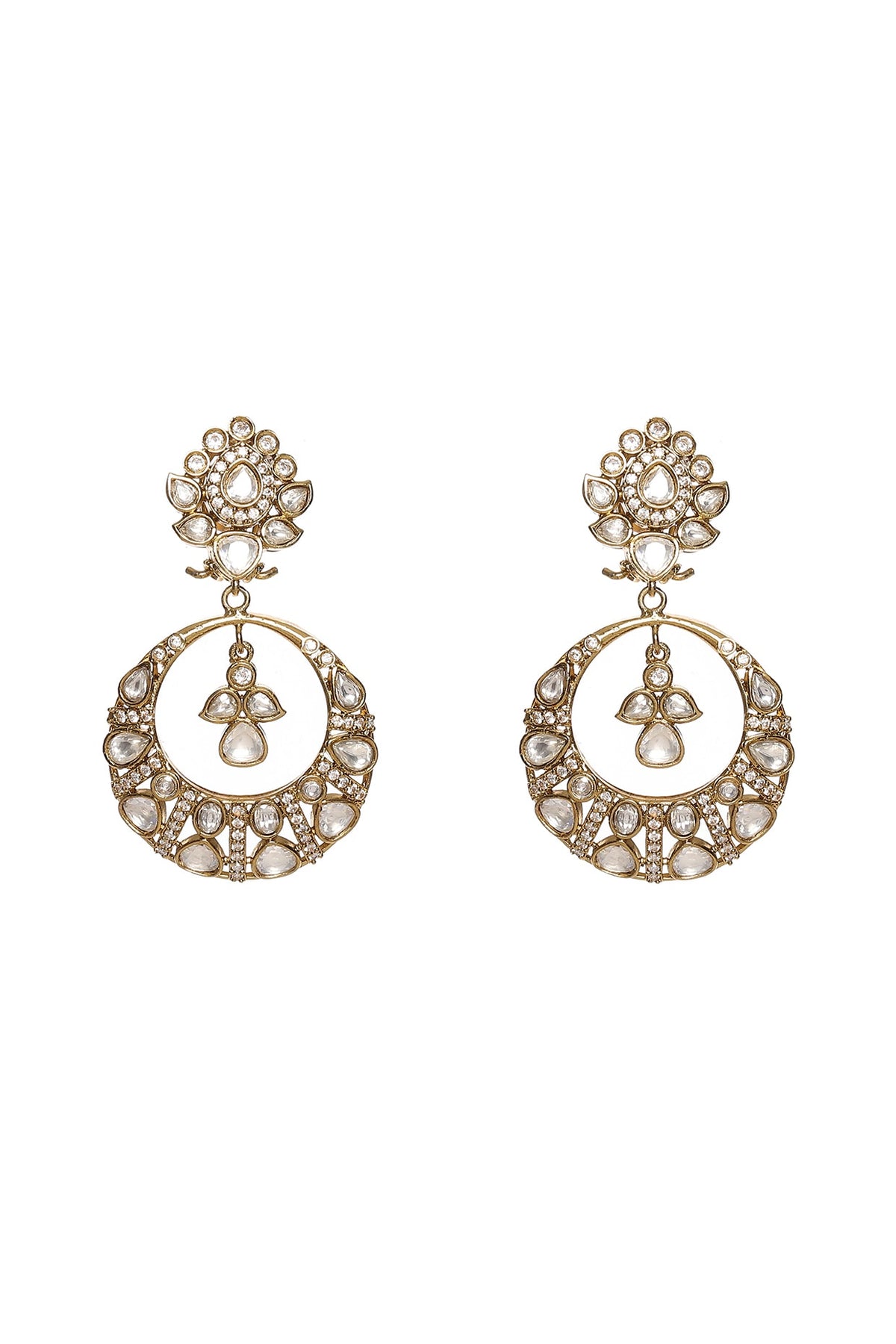 Gold Finish Kundan Polki Chandbali Earrings